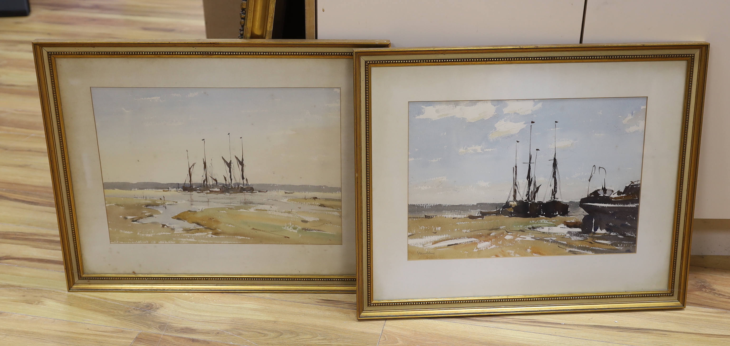 John Yardley (b.1933), pair of watercolours, Norfolk Broads landscapes, one signed, 32 x 46cm